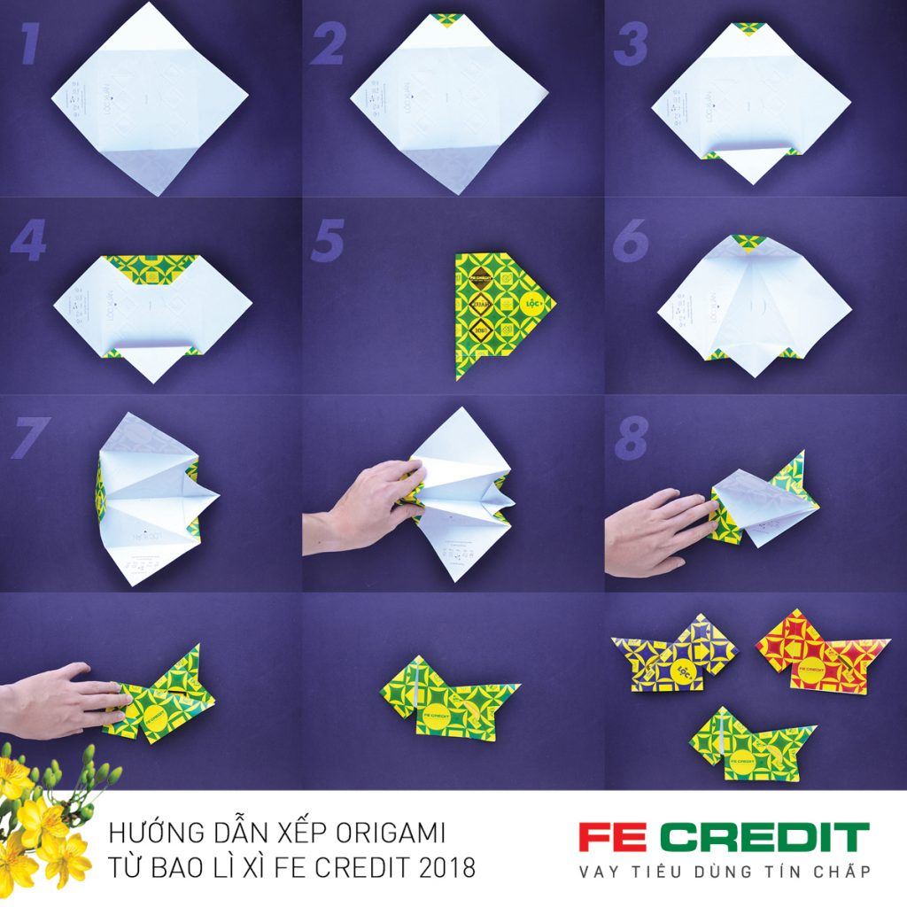 Hướng dẫn xếp origami từ bao lì xì FE CREDIT 2018 - FE CREDIT